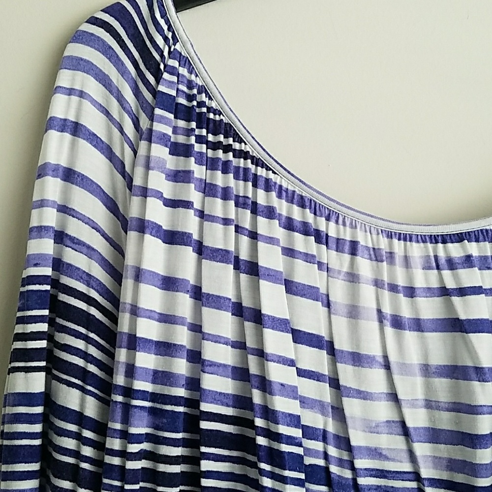 Blue and white striped long sleeve blouse